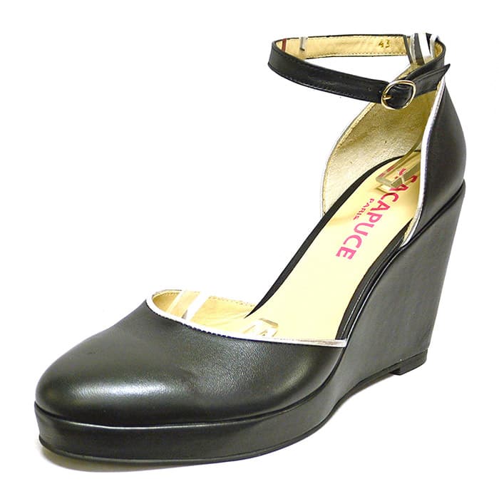 sandales femme grande taille du 40 au 48, brillant noir, talon de  9 cm et plus, à patins talon haut tendance habillee sandales talons hauts detente talons compensés, toutes saisons