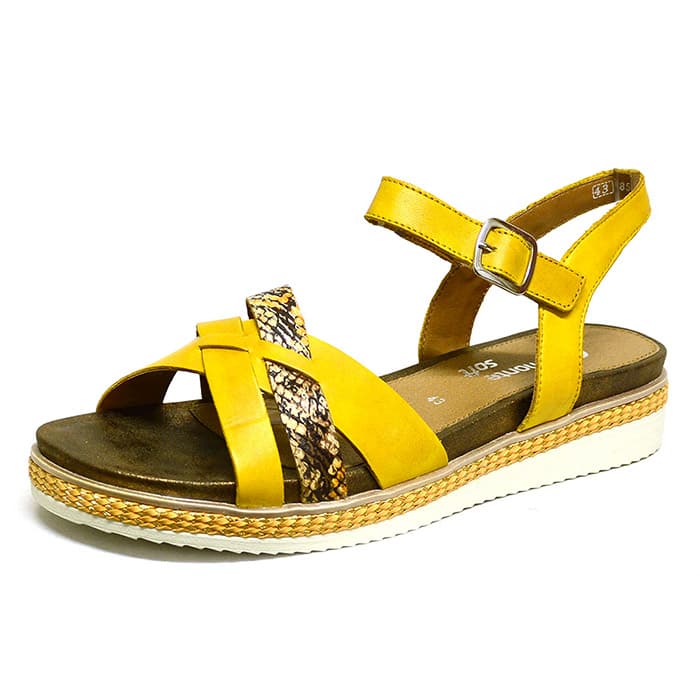 sandales femme grande taille du 40 au 48, cuir lisse jaune, talon de 3 à 4 cm, sandales plates confort detente, chaussures pour l'été
