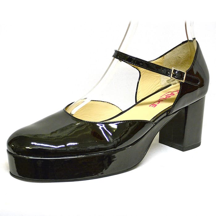 sandales femme grande taille du 40 au 48, vernis noir, talon de 7 à 8 cm, à patins de soiree mode tendance habillee sandales talons hauts, toutes saisons