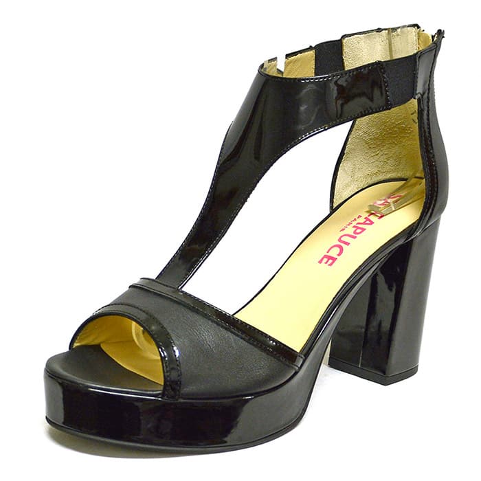 sandales femme grande taille du 40 au 48, cuir lisse noir, talon de  9 cm et plus, à patins de soiree mode tendance sandales talons hauts sexy, chaussures pour l'été