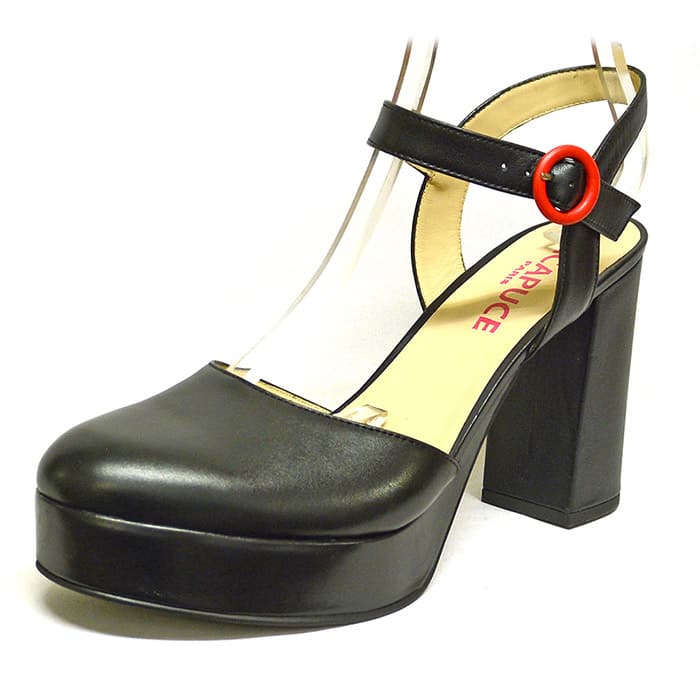 sandales femme grande taille du 40 au 48, cuir lisse noir, talon de  9 cm et plus, à patins tendance habillee sandales talons hauts, toutes saisons