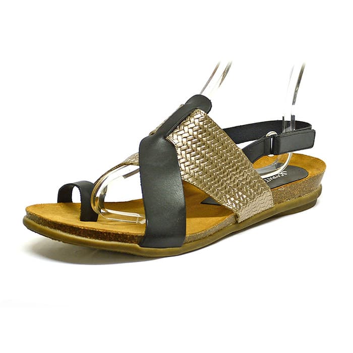 sandales femme grande taille du 40 au 48, cuir lisse metallise noir platine, talon de 0,5 à 2 cm, tendance plates sandales plates confort detente, chaussures pour l'été