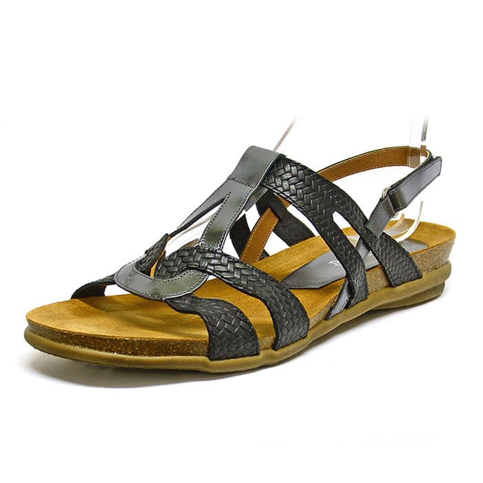 sandales femme grande taille du 40 au 48, cuir lisse noir, talon de 0,5 à 2 cm, mode tendance plates detente, chaussures pour l'été