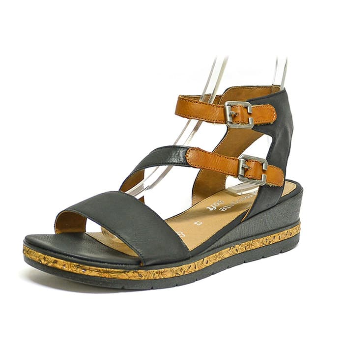 sandales femme grande taille du 40 au 48, cuir lisse noir, talon de 5 à 6 cm, tendance confort detente talons compensés, chaussures pour l'été