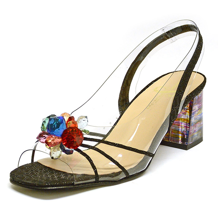 sandales femme grande taille du 40 au 48, cuir lisse noir, talon de 5 à 6 cm, mode sandales talons hauts fantaisie, chaussures pour l'été