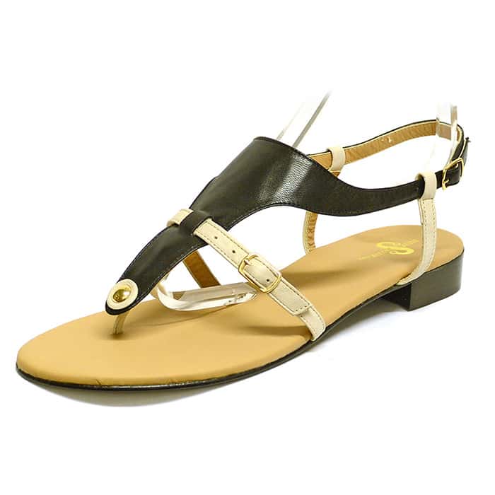 sandales femme grande taille du 40 au 48, cuir lisse beige multicolore noir, talon de 0,5 à 2 cm, mode plates sandales plates detente, chaussures pour l'été