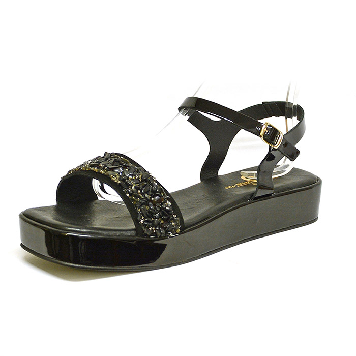 sandales femme grande taille du 40 au 48, vernis noir, talon de 3 à 4 cm, mode talons compensés, chaussures pour l'été