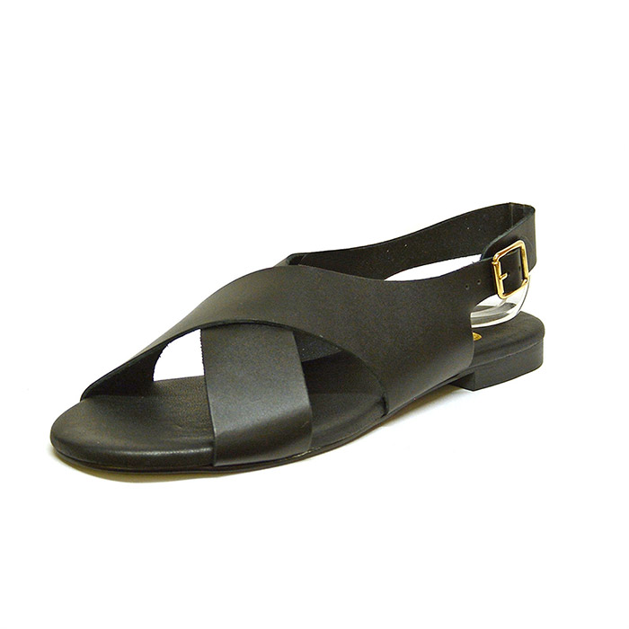 sandales femme grande taille du 40 au 48, cuir lisse noir, talon de 0,5 à 2 cm, plates sandales plates detente, toutes saisons