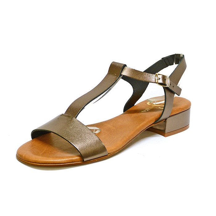 sandales femme grande taille du 40 au 48, cuir lisse bronze, talon de 0,5 à 2 cm, detente, chaussures pour l'été
