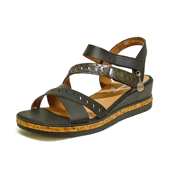 sandales femme grande taille du 40 au 48, cuir lisse noir, talon de 5 à 6 cm, sandales talons hauts confort detente talons compensés, chaussures pour l'été