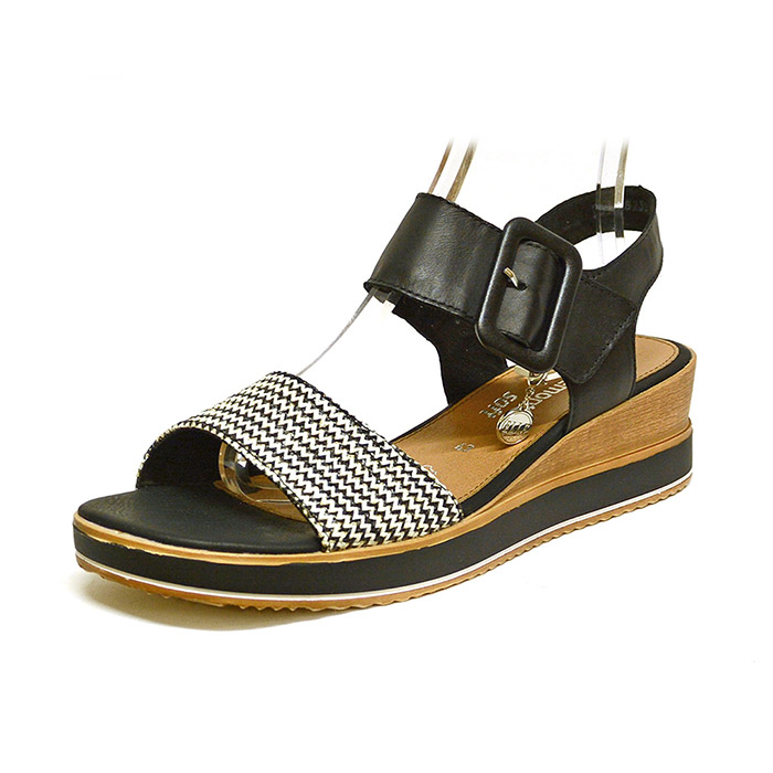 sandales femme grande taille du 40 au 48, cuir lisse noir, talon de 5 à 6 cm, detente talons compensés, chaussures pour l'été