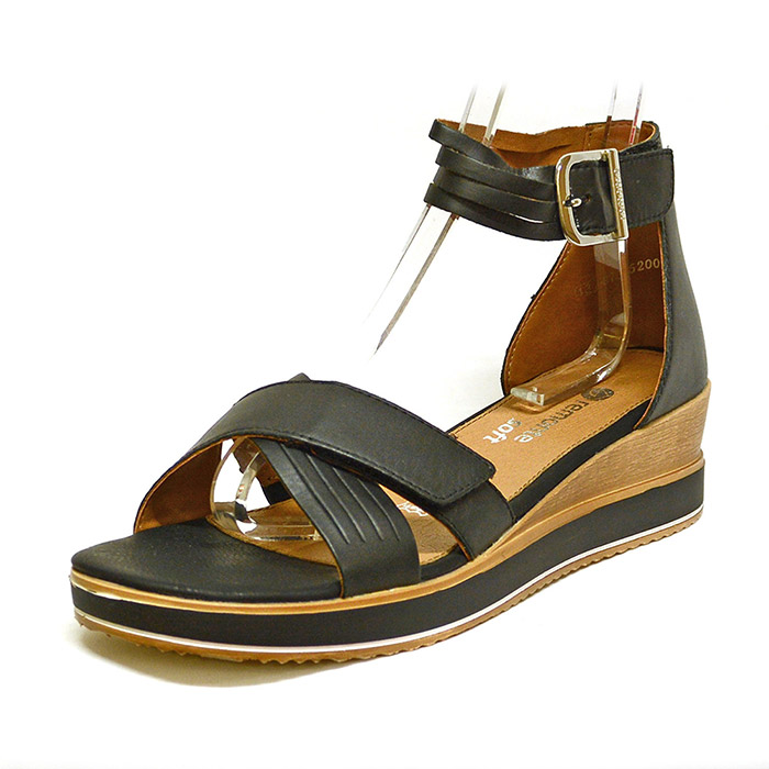 sandales femme grande taille du 40 au 48, cuir lisse noir, talon de 5 à 6 cm, confort detente talons compensés, chaussures pour l'été