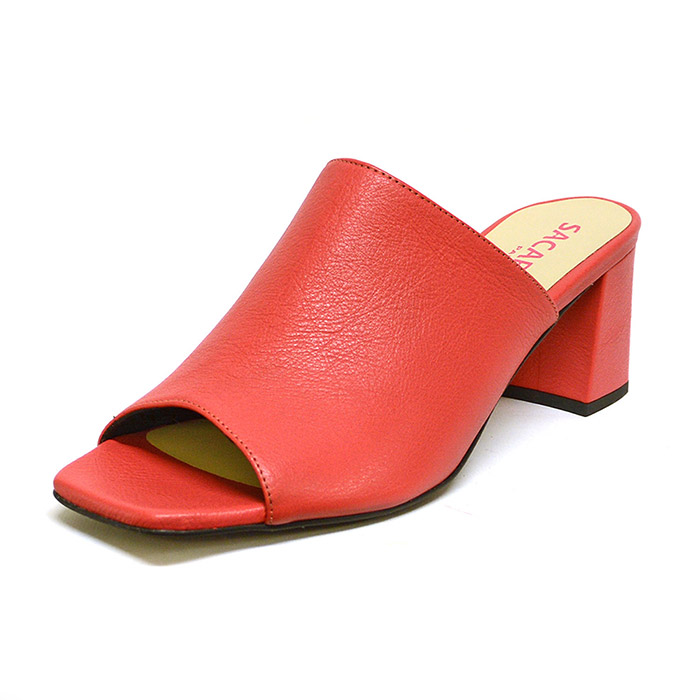 mules femme grande taille du 40 au 48, cuir grainé rose rouge, talon de 7 à 8 cm, sandales talons hauts detente, chaussures pour l'été
