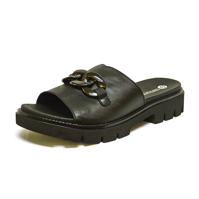 mules femme grande taille du 40 au 48, cuir lisse noir, talon de 3 à 4 cm, mode sandales plates confort detente, chaussures pour l&#039;été